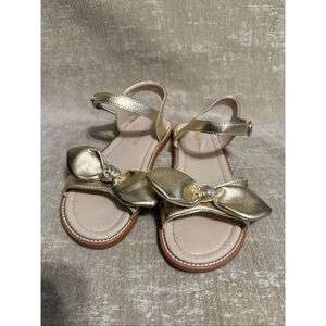 Kiderence Girls Bow Front Open Toe Strappy Flat Sandals Gold Size 1